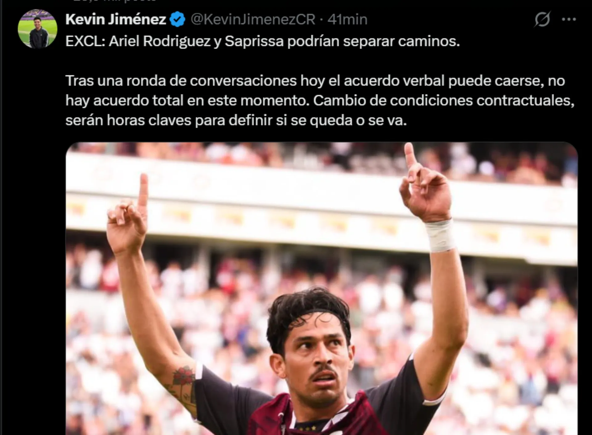Ariel Rodríguez podría dejar Saprissa. (Foto: X)