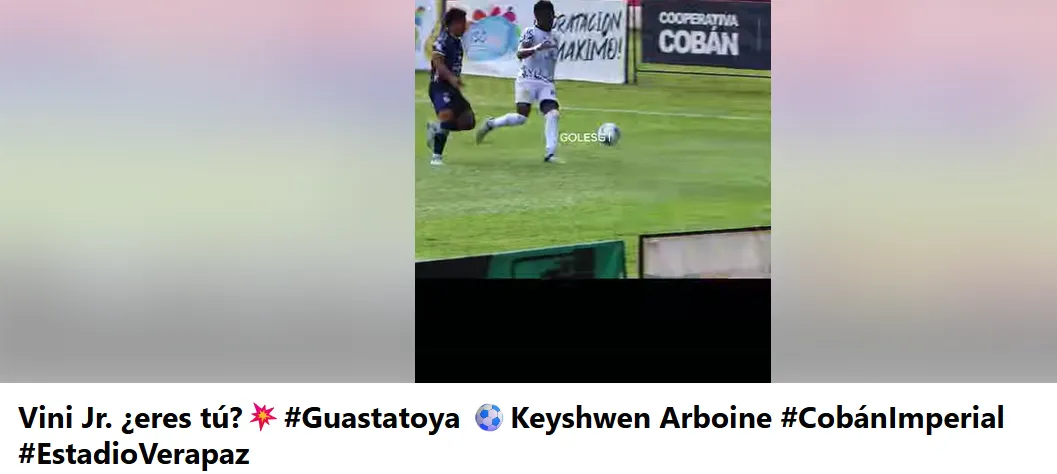 En Guatemala comparan a Arboine con el astro brasileño Vinicius Jr. (Goles GT).