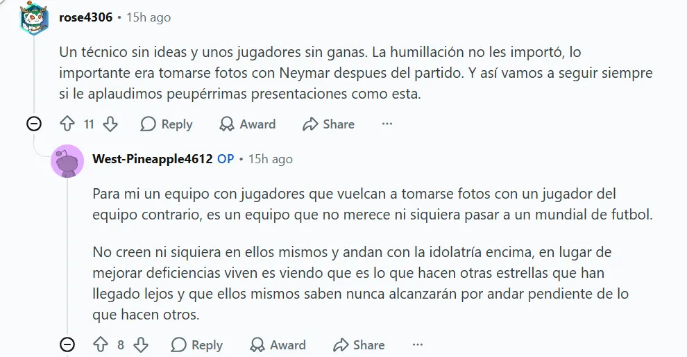 Algunos aficionados de Panamá criticaron a sus seleccionados por las fotos con Neymar (Reddit).