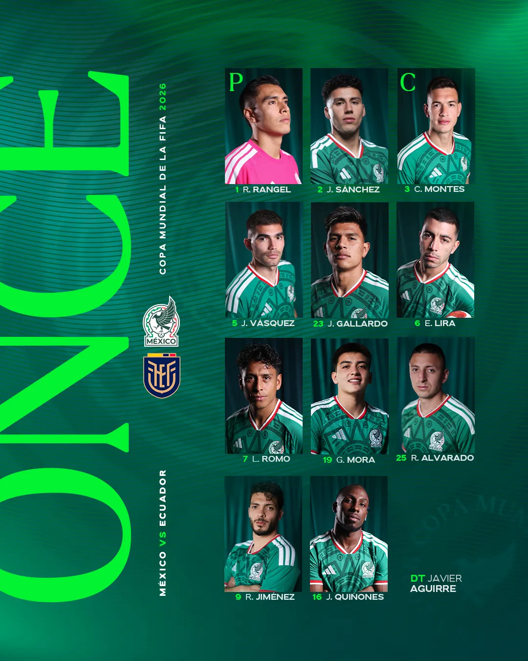 La alineación de México para el cruce con los ecuatorianos. (Foto: Selección Nacional)