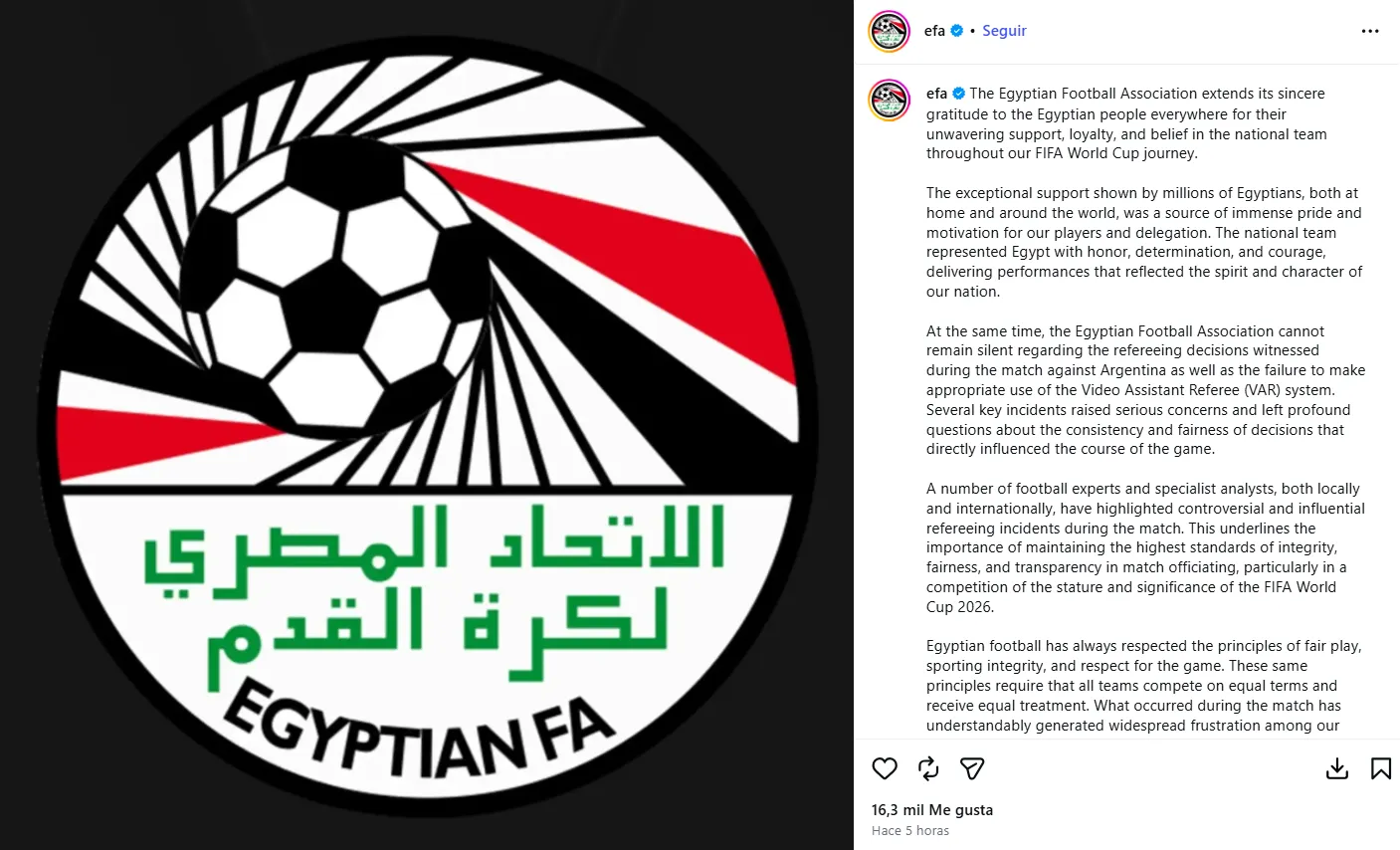 Egipto elevó una denuncia ante la FIFA. (Instagram)