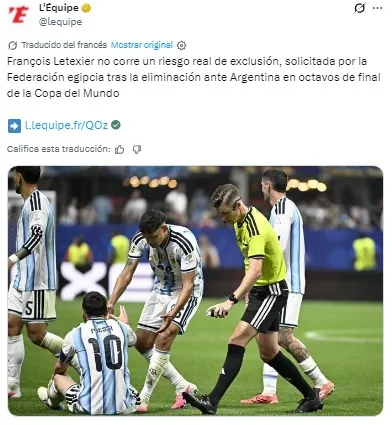 François Letexier no corre riesgo de ser echado de la Copa del Mundo, según L’Equipe.