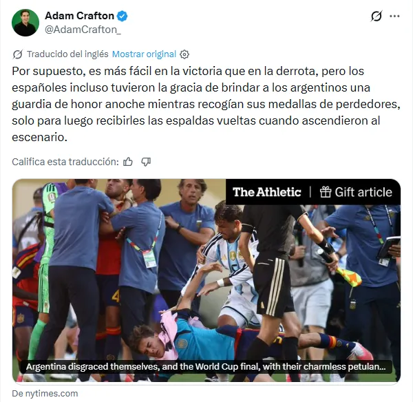 No es la primera vez que Crafton critica con dureza a la Argentina. (x.com)