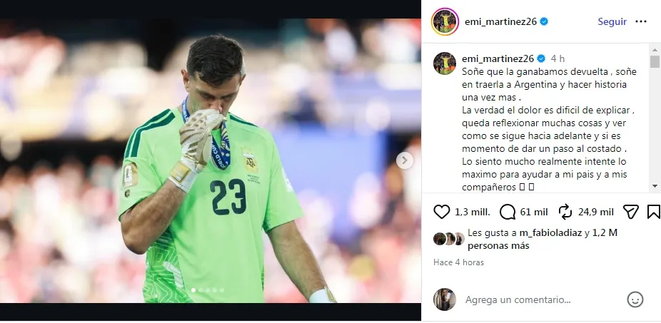 Dibu Martínez dejó este mensaje tras perder la final del mundo.