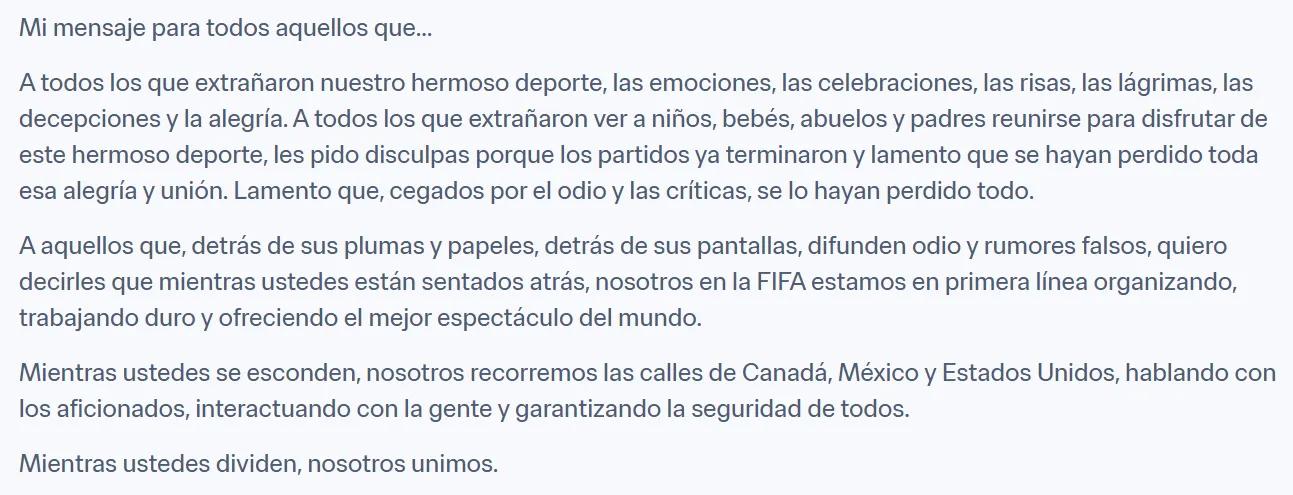 La FIFA publicó una carta abierta de su presidente (Fifa.com).