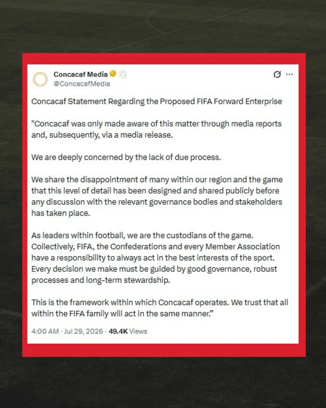 El comunicado de Concacaf sobre el nuevo proyecto de FIFA.