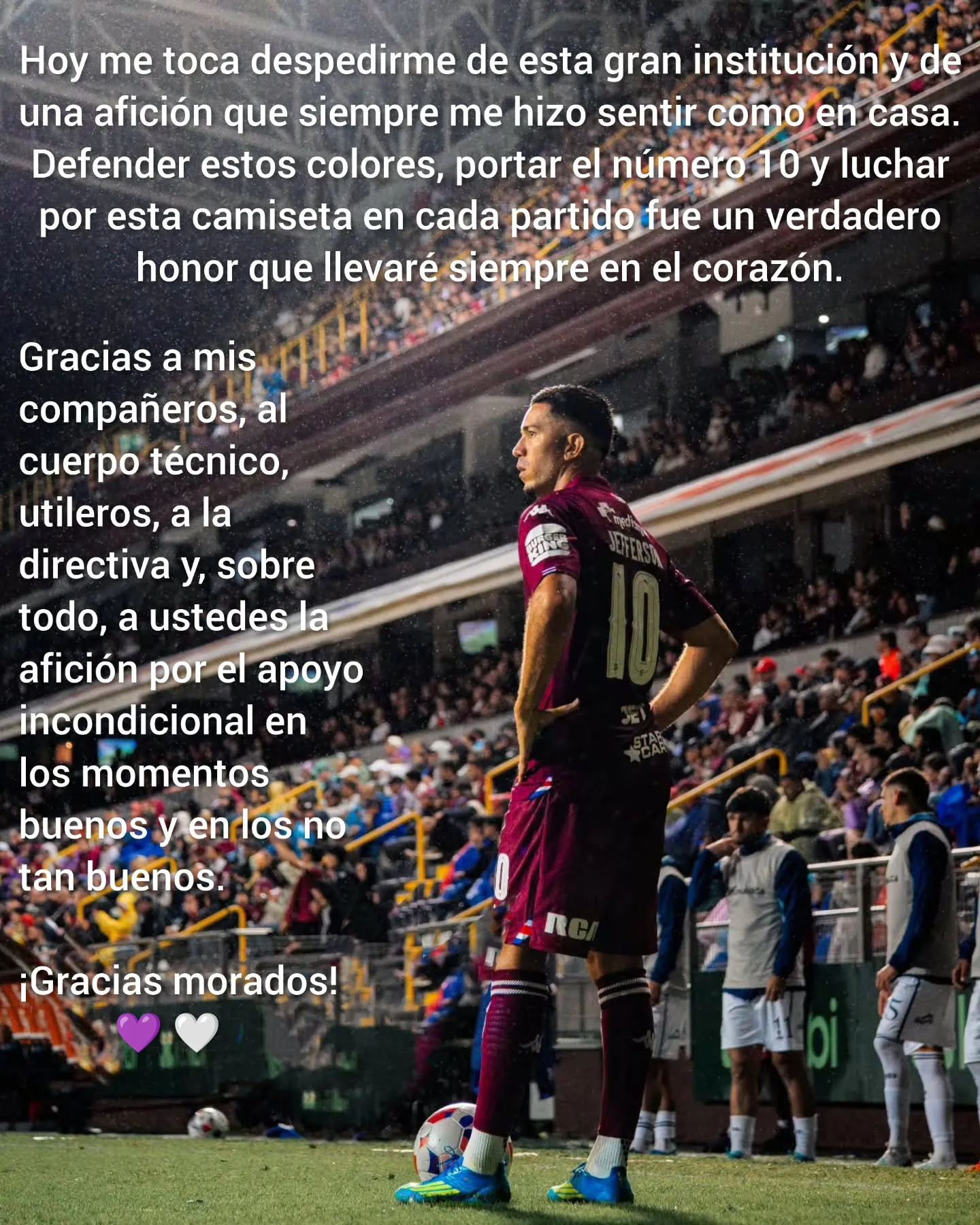 Así se despidió Brenes de Saprissa y Costa Rica.